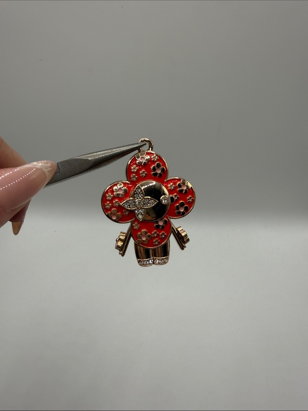 1427. Red Floral Vivi Enamel Charm Pendant with Crystal Accents
